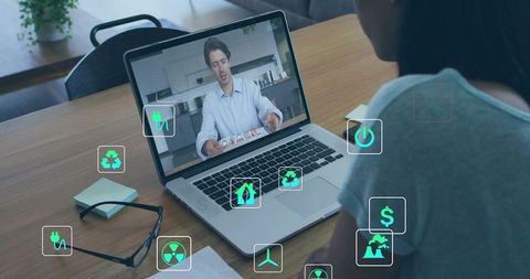 Remote Employee Watching Virtual Presentation on Energy Solutions