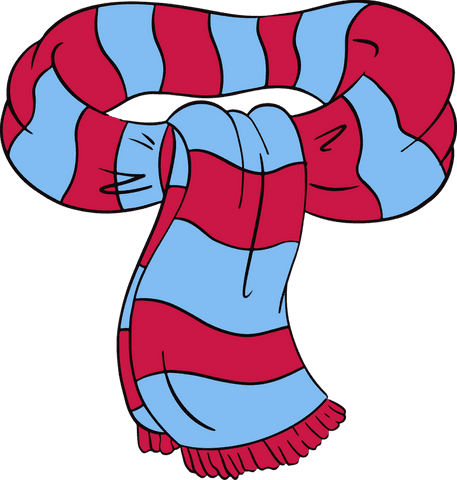 Striped winter scarf red sky blue illustration on transparent background