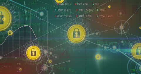 Network Security Technology with Padlock Icons and Data Streams