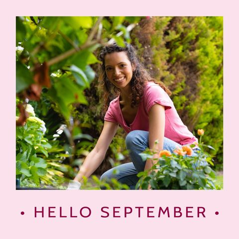 woman gardening among blooming flowers in early september - Download Free Stock Templates Pikwizard.com
