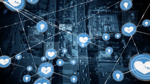 Digital Network Grid Over Urban Cityscape