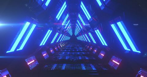 Futuristic Neon Tunnel with Symmetrical Geometric Lights - Download Free Stock Images Pikwizard.com
