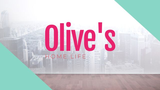 Modern logo design featuring 'Olive's Home Life' in bright pink on a subtle cityscape background, highlighted with green corners. Ideal for bloggers, lifestyle coaches, or businesses within the home and urban living sectors. Perfect for website headers, social media branding, or digital marketing materials emphasizing urban lifestyle and modern living.