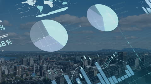 Data Visualizations Overlaying Urban Skyline
