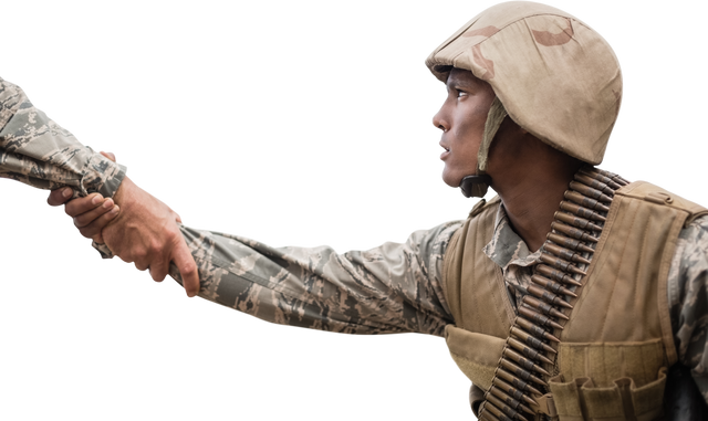 Soldier holding comrade's hand on transparent background, military unity concept - Download Free Stock Videos Pikwizard.com