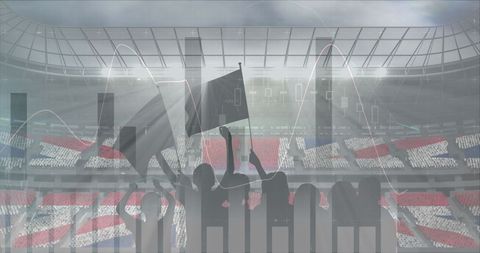 Sports Fans Cheering in Stadium with Financial Analytics Overlay