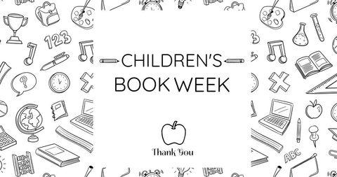 Children's book week celebration with educational doodle art