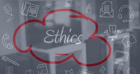 Ethics concept with business icons on transparent board