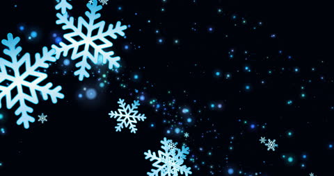 Animated Snowflakes and Light Spots on Black Background