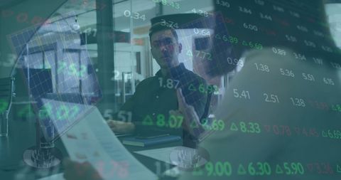 Financial Professionals Analyzing Data with Technology Overlay