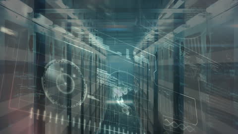 Animated Digital Interface Displayed in Futuristic Server Room