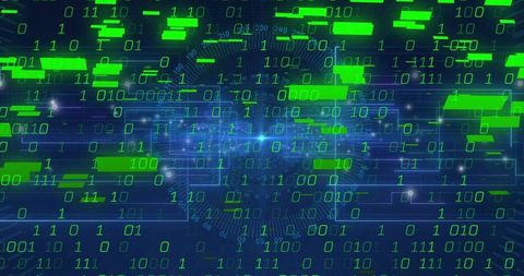 Pulsing central data hub emitting neon-green binary flow across futuristic cyber network