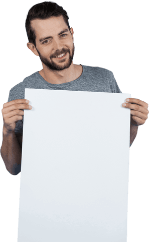Smiling Young Man Holding Blank Transparent Placard - Download Free Stock Videos Pikwizard.com