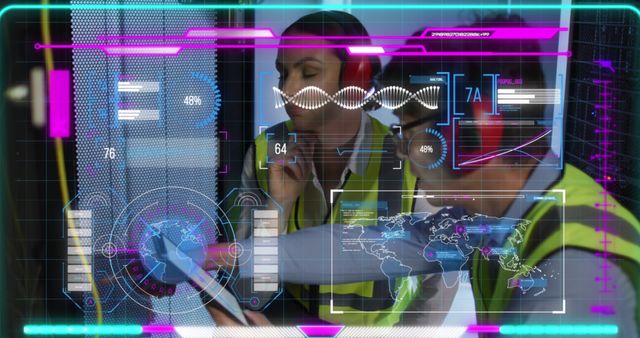 Technicians Using Augmented Reality for Data Analysis in High-Tech Environment - Download Free Stock Images Pikwizard.com