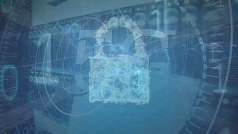 Cybersecurity and Data Encryption Visualization in Server Room