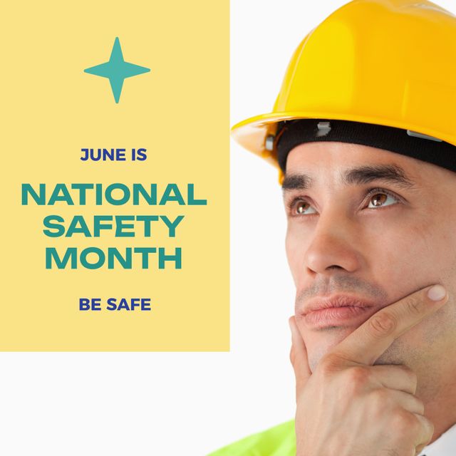 National Safety Month Awareness with Man Wearing Safety Helmet - Download Free Stock Templates Pikwizard.com