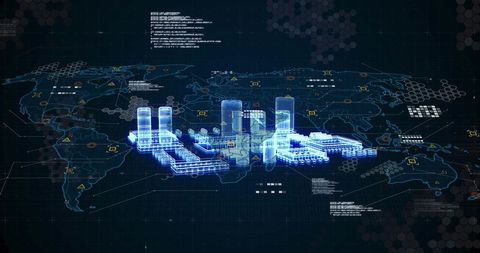 Projecting 3D Holographic Industrial Facility Over Digital World Map for Global Monitoring