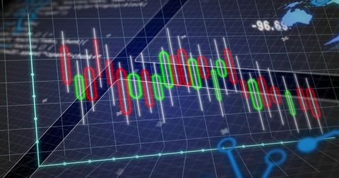 Dynamic Candlestick Chart on Digital Grid Background