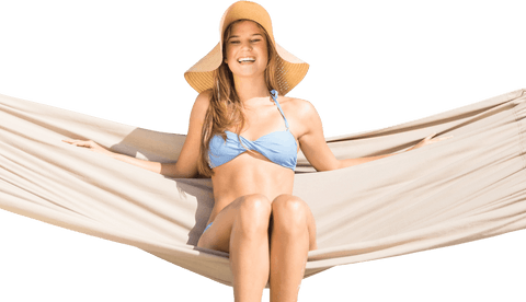 happy woman in swimsuit relaxing in hammock on transparent background - Download Free Stock Videos Pikwizard.com