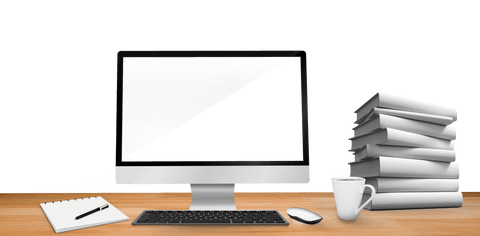Digital office desk scene on transparent background