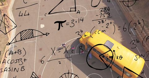 Mathematics Illustrations with School Bus Background