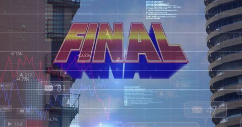 Dynamic business future with final data overlay and cityscape