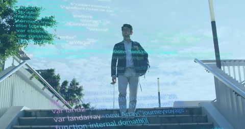 Business Professional with Code Overlay Highlighting Technology