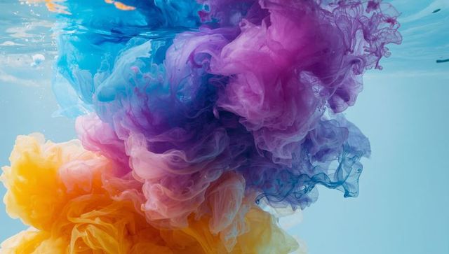 Vibrant Ink Clouds Creating Fluid Art in Contrasting Colors