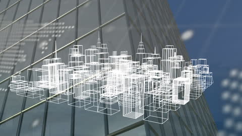 Futuristic Digital City Overlay on Urban Cityscape
