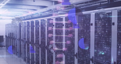 Futuristic Data Center with Digital Interference Animation