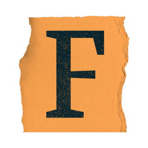 Retro torn paper with letter f on transparent background