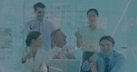 Successful Business Team Celebrating Growth with Market Analytics Overlay