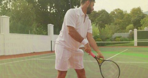 Athlete Serving on Court in Sunrise Glow