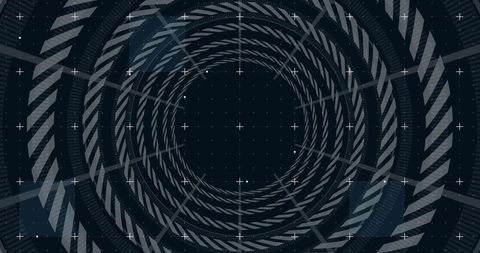 Spiraling digital hud vortex creating depth with crosshair grid and geometric rings