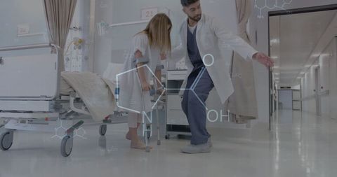 Doctor Assisting Child Patient with Medical Chart Overlays