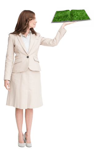 Businesswoman Holding Open Lawn Book on Transparent Background