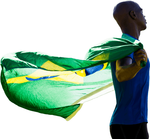 Athlete Holding Brazilian Flag on Transparent Background
