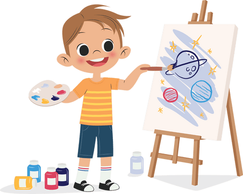 creative boy painting planets on transparent background - Download Free Stock Videos Pikwizard.com