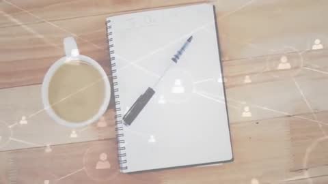 Notebook on Wooden Desk with Connectivity Overlay