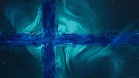 Pulsing Blue Cross Responding to Nebula Currents in Deep Space Cinematic Loop