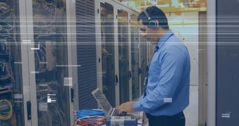 IT Technician Analyzing Data in Server Room with Network Glitches - Download Free Stock Images Pikwizard.com