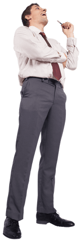 Joyful Businessman Looking Up Isolated Transparent Background