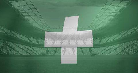 Japanese health and safety flag in modern sports stadium