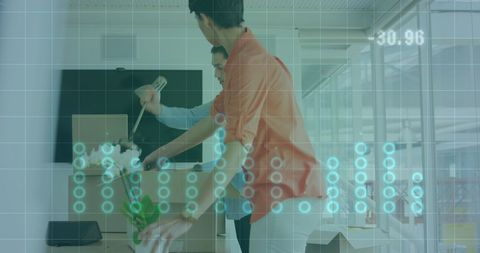 Business Collaboration and Financial Data Analysis in Modern Office