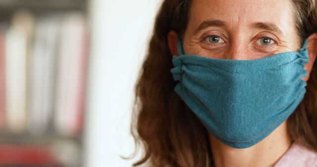 Woman Wearing Face Mask Smiling Indoors - Download Free Stock Images Pikwizard.com