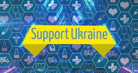 Support Ukraine Message with Medical Icons and Lights