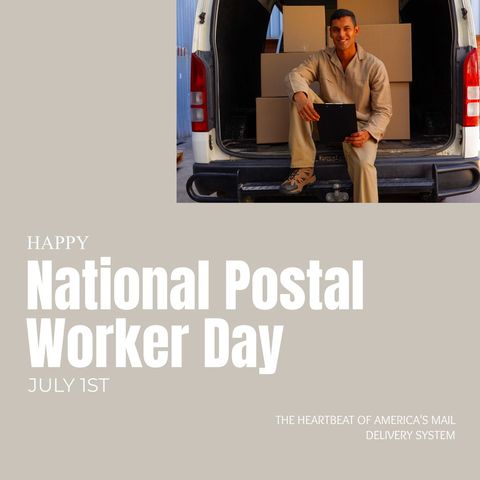 celebrating national postal worker day with smiling delivery man by van - Download Free Stock Templates Pikwizard.com