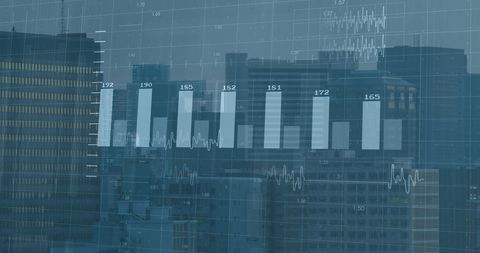 Modern Cityscape with Digital Finance Graphics Overlay - Download Free Stock Images Pikwizard.com