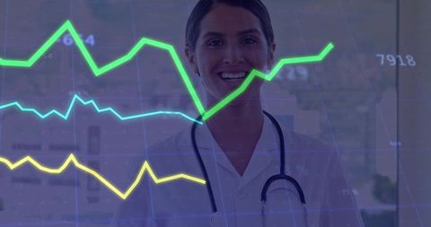 Doctor Analyzing Data with Dynamic Graph Overlays in Clinical Setting
