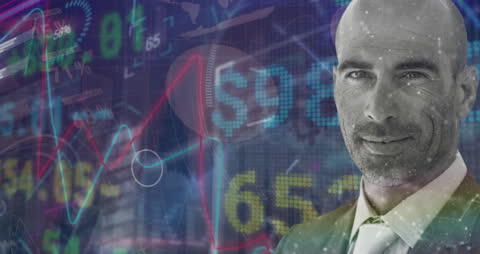 Smiling Businessman with Stock Market Graph Overlay
